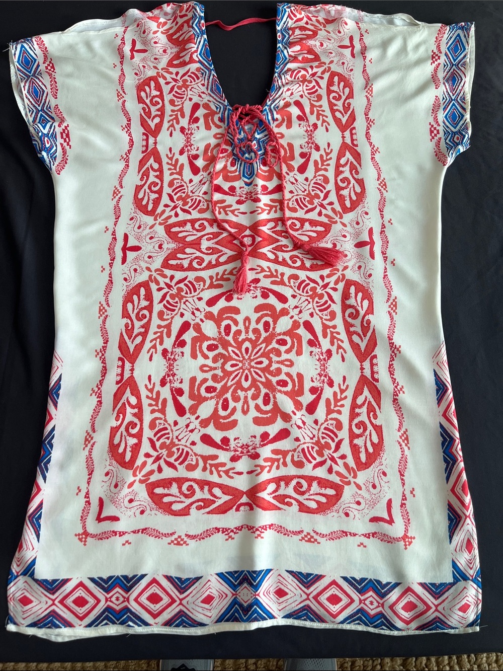 Flying Tomato Ivory Tunic with Coral Red & Navy Trim